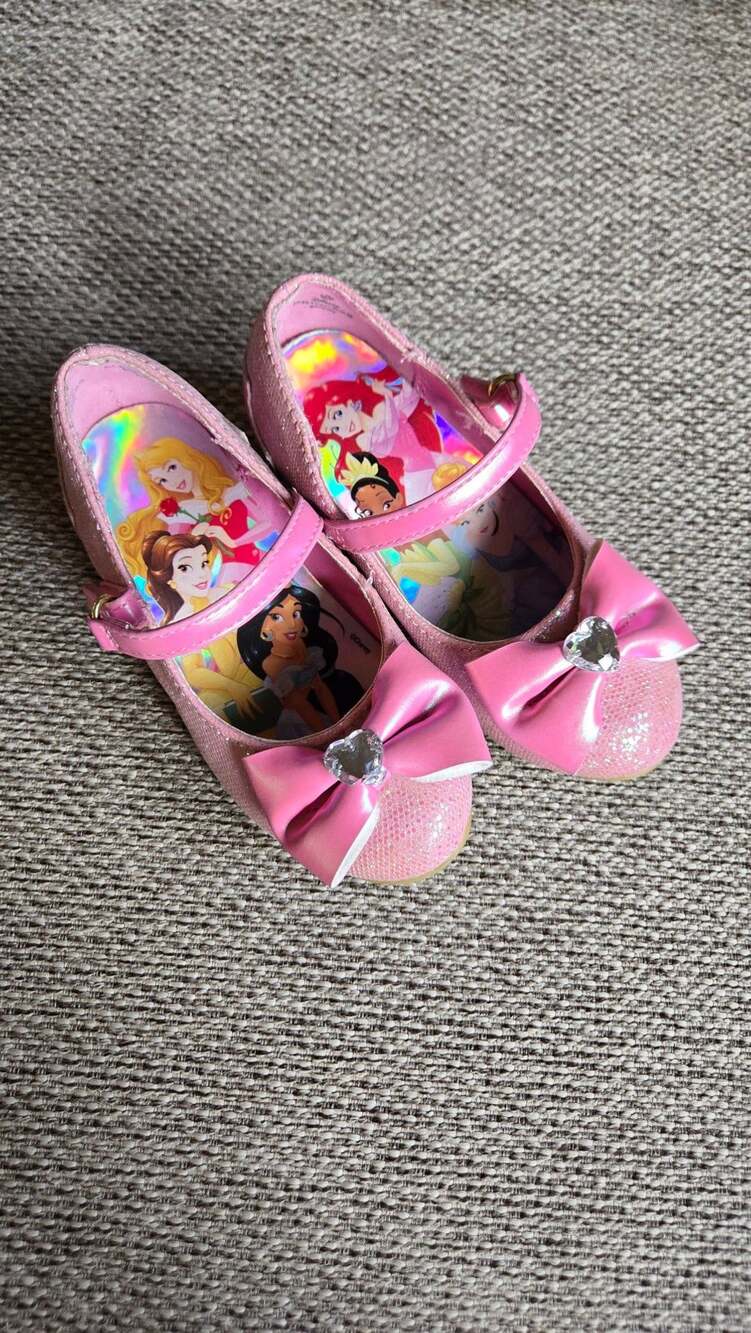 Disney Princess Pink Glitter Low Heel Dress Up Shoes with Bow Size 9